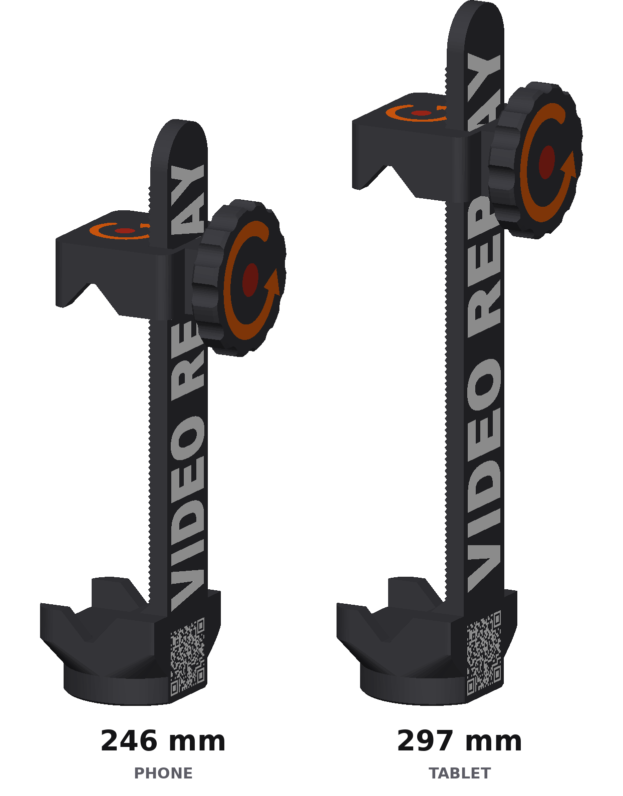 Two tripod holder sizes to scale: 246mm phone edition and 297mm tablet edition